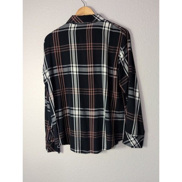 Sanctuary Boyfriend Plaid Snap Button Shirt Size 8 Roll Tab - Picture 2 of 7